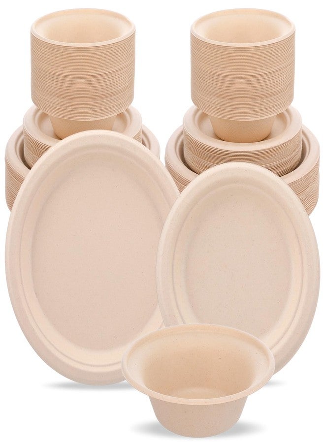 Kifmurase 150Pcs Compostable Paper Plates and Bowls Set, 7 Inch 9 Inch Disposable Paper Plates, 12OZ Bowls for Party Dinner, Bagasse Natural Eco-Friendly Sugarcane - Image 1