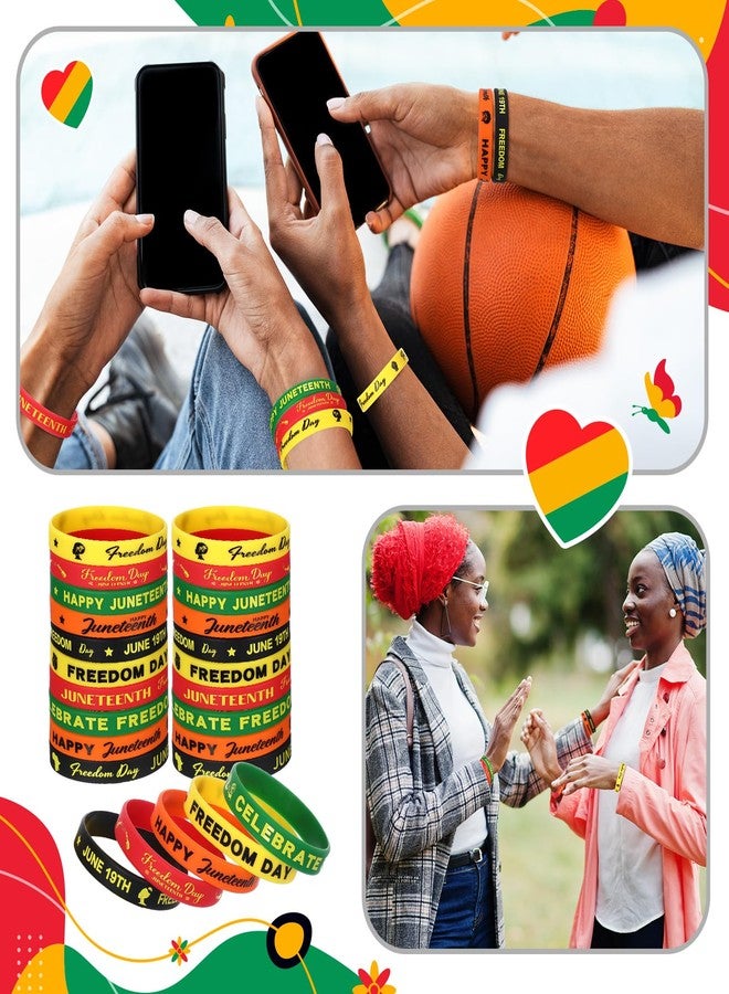 Kigeli 100 Pcs Juneteenth Party Rubber Bracelets Black Freedom Day Silicone Wristbands Party Supplies Goodie Bag Stuffers Fillers Silicone Wristbands - Image 4