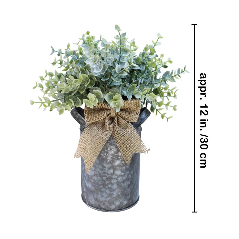 Winlyn Set of 1 Farmhouse Faux Eucalyptus Arrangement Centerpiece Rustic Galvanized Metal Milk Can Vase Artificial Eucalyptus Bushes Greenery Plants for Wedding Kitchen Home Indoor Table Shelf D?cor - Image 2