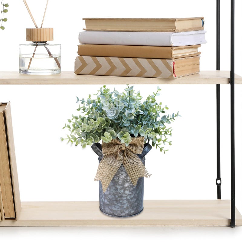 Winlyn Set of 1 Farmhouse Faux Eucalyptus Arrangement Centerpiece Rustic Galvanized Metal Milk Can Vase Artificial Eucalyptus Bushes Greenery Plants for Wedding Kitchen Home Indoor Table Shelf D?cor - Image 3