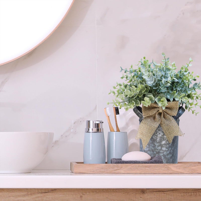 Winlyn Set of 1 Farmhouse Faux Eucalyptus Arrangement Centerpiece Rustic Galvanized Metal Milk Can Vase Artificial Eucalyptus Bushes Greenery Plants for Wedding Kitchen Home Indoor Table Shelf D?cor - Image 4