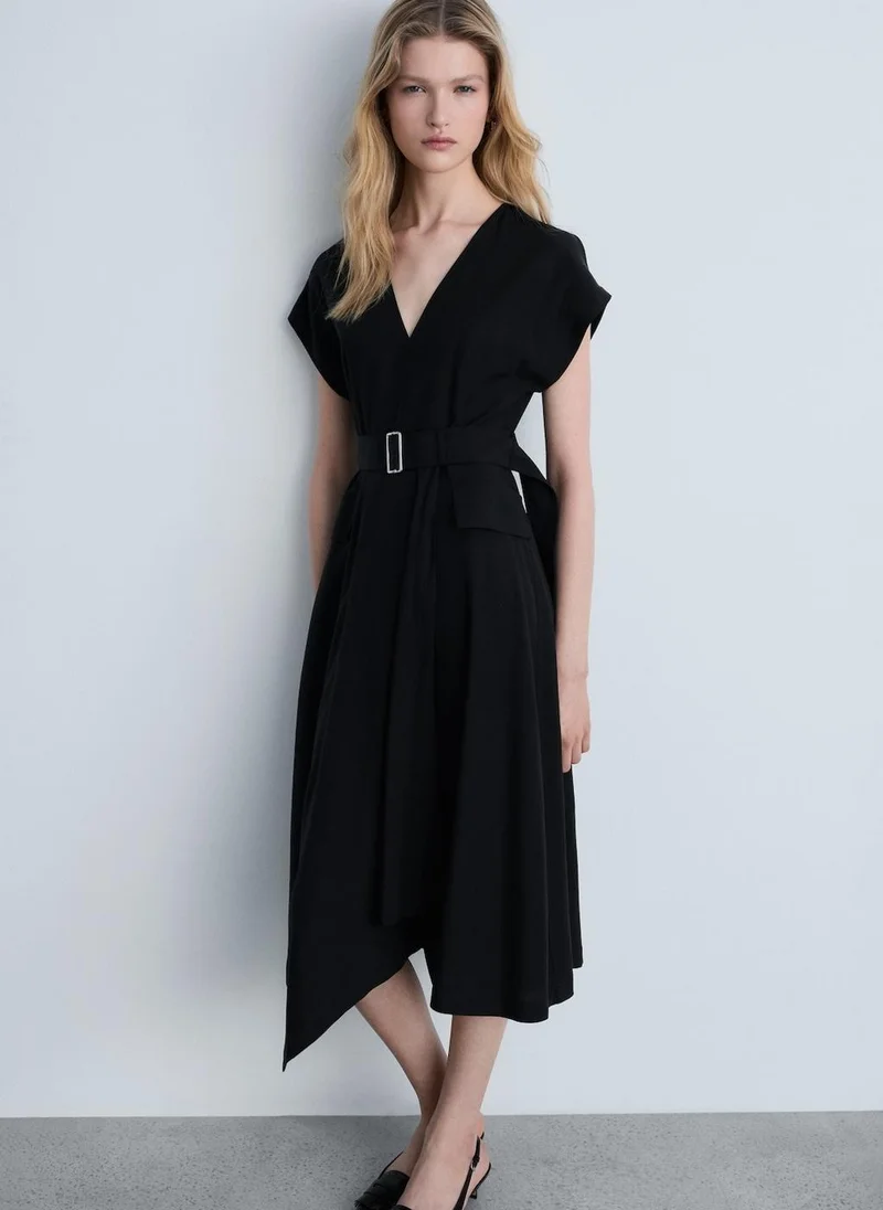 MANGO Belted Asymmetric Dress