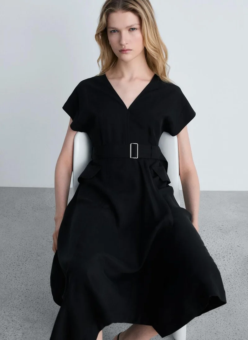 MANGO Belted Asymmetric Dress