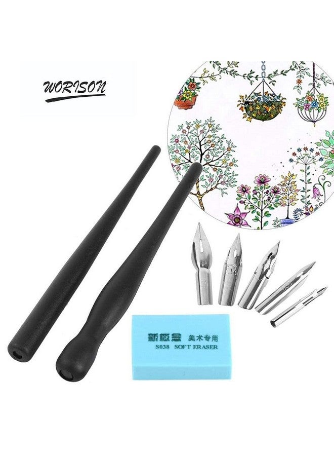 worison Cartoon Comic Dip Pen Set Calligraphy Pen With 5 Nibs&Eraser,Black - Image 2
