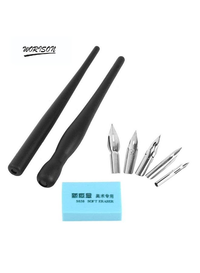 worison Cartoon Comic Dip Pen Set Calligraphy Pen With 5 Nibs&Eraser,Black - Image 3