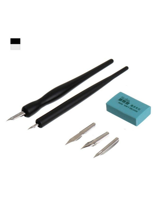 worison Cartoon Comic Dip Pen Set Calligraphy Pen With 5 Nibs&Eraser,Black - Image 1