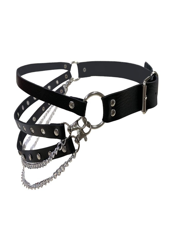 MILAKOO Women's Punk Leather Waist Belt Harness Gothic Chains PU Strap Belt Adjustable Vintage Retro - Image 1
