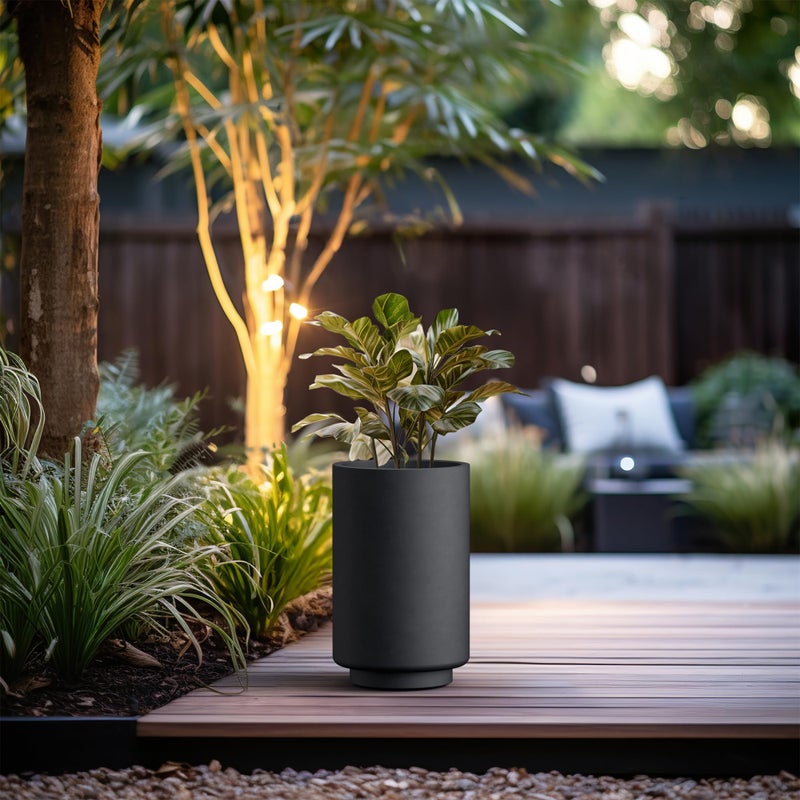 Kante 20.1 Inch Tall Concrete Planter, Round Pedestal Design Garden Pot for Indoor Outdoor Plants, Modern Garden Pot with Drainage Hole, Black Finish with Painted Interior - Image 4