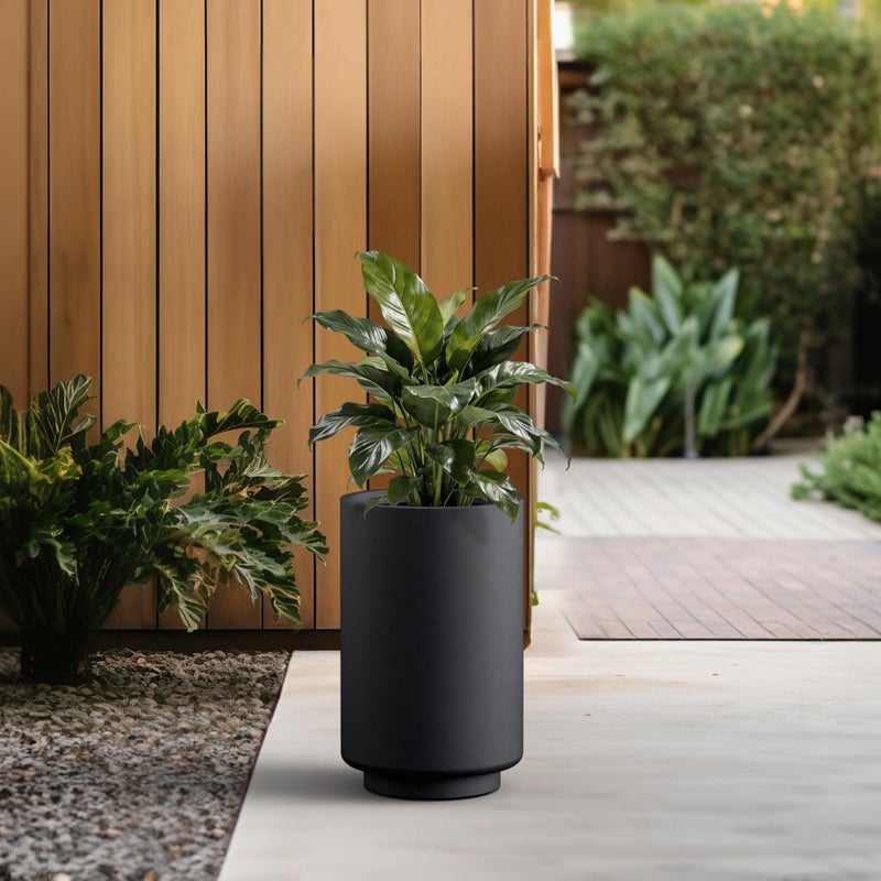 Kante 20.1 Inch Tall Concrete Planter, Round Pedestal Design Garden Pot for Indoor Outdoor Plants, Modern Garden Pot with Drainage Hole, Black Finish with Painted Interior - Image 5