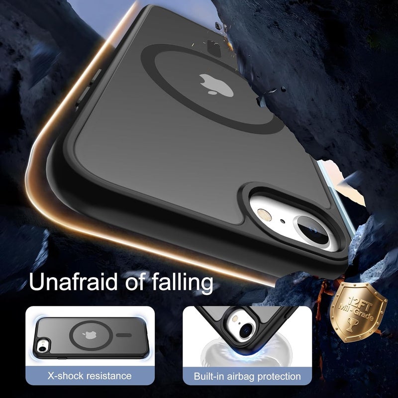 حافظة مغناطيسية من Pilaru لأجهزة iPhone 12 Mini/13 Mini [متوافقة مع MagSafe]، تحتوي على واقي شاشة مزدوج؛ مقاومة للبصمات، مقاومة للصدمات، مريحة للجلد، بتصميم نحيف وشفاف، لون أسود مات. - Image 3