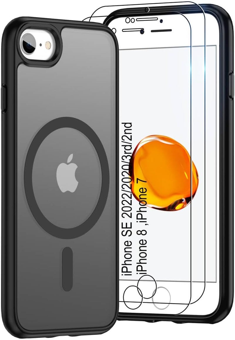 حافظة مغناطيسية من Pilaru لأجهزة iPhone 12 Mini/13 Mini [متوافقة مع MagSafe]، تحتوي على واقي شاشة مزدوج؛ مقاومة للبصمات، مقاومة للصدمات، مريحة للجلد، بتصميم نحيف وشفاف، لون أسود مات. - Image 1