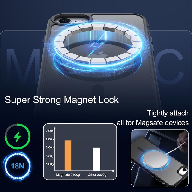 حافظة مغناطيسية من Pilaru لأجهزة iPhone 12 Mini/13 Mini [متوافقة مع MagSafe]، تحتوي على واقي شاشة مزدوج؛ مقاومة للبصمات، مقاومة للصدمات، مريحة للجلد، بتصميم نحيف وشفاف، لون أسود مات. - Image 4