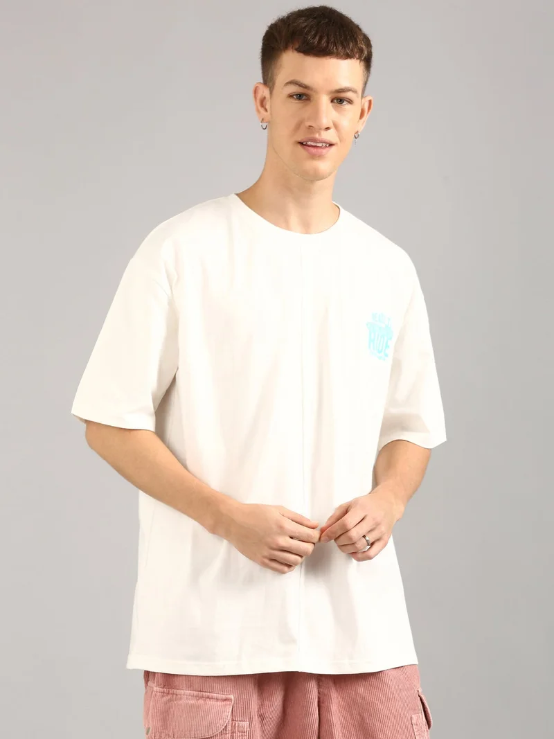 Joven Men White Printed Pure Cotton Oversized T-Shirt