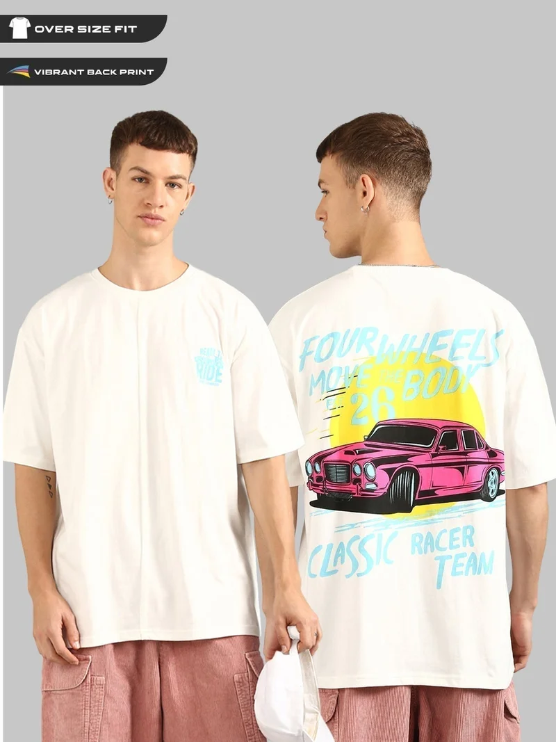 Joven Men White Printed Pure Cotton Oversized T-Shirt