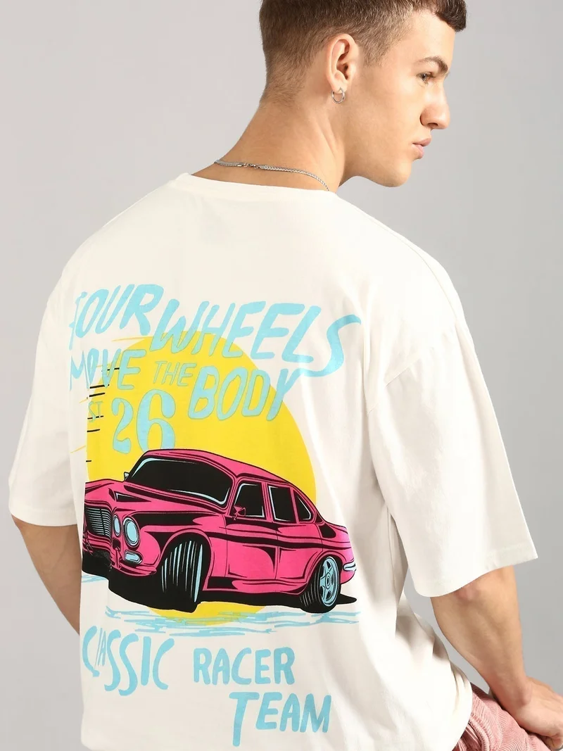 Joven Men White Printed Pure Cotton Oversized T-Shirt