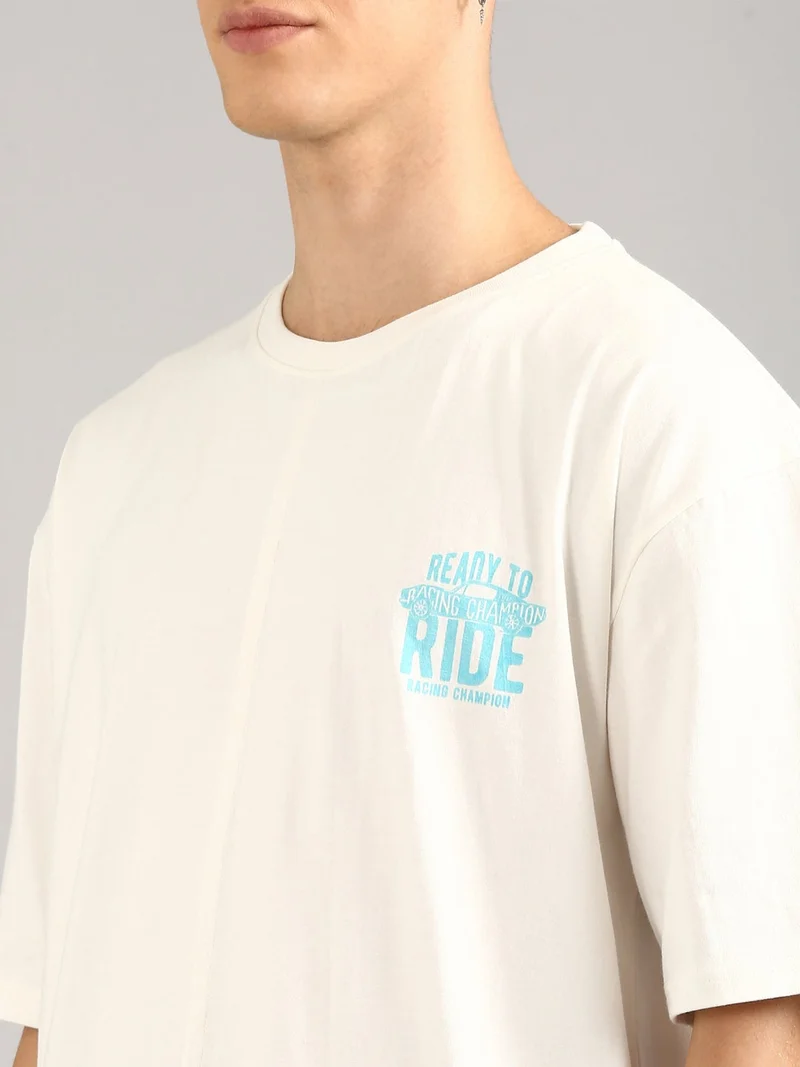 Joven White Men White Printed Pure Cotton Oversized T-Shirt for Men | Best Price UAE