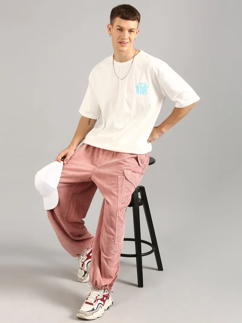 Joven White Men White Printed Pure Cotton Oversized T-Shirt for Men | Best Price UAE