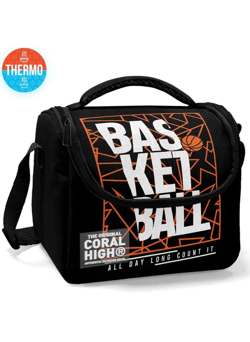 CORAL HIGH Kids Orange Black Basketball Thermo Lunch Box 11779  - Image 3