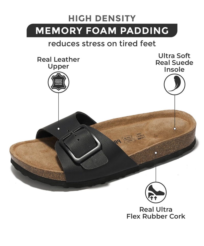 Project Cloud Genuine Leather Sandals Women Dressy Summer Beach Essentials - Flip Flops & Slides with Memory Foam Insole Womens Sandals Comfortable Footwear (Ibiza, Blk, 8.5) - Image 3