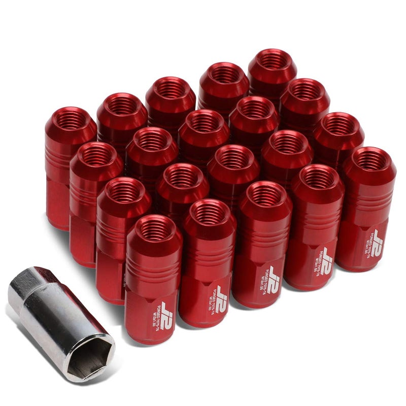 J2 Engineering 20 Pcs 7075 Aluminum Closed End M12 x 15 Lug Nuts Set wSocket Adapter Red Fit Conical Seat LNT700715RD