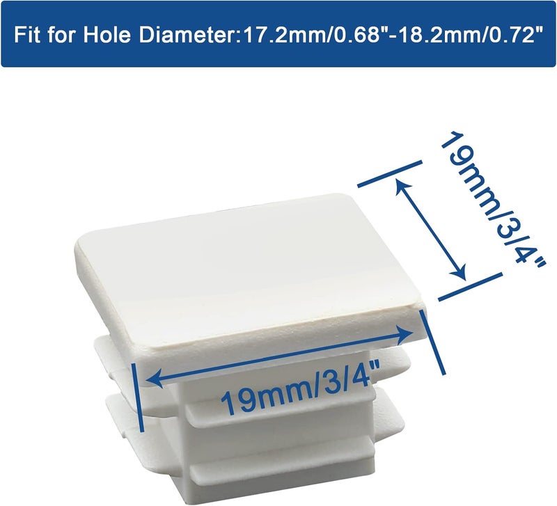 Suiwotin 12Pack 19mm (3/4 Inch) Square White Plastic Plug, Square Tubing End Caps, Tubing Post End Cap for 1/2" to 11/16" Square Tubing (White) - Image 2