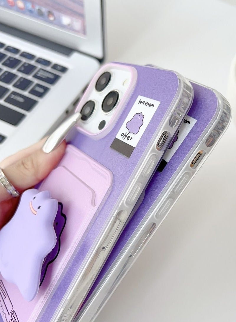 Applicable to iPhone 14 series,Integrated Card Holder Phone Case, Wearing Cute stand and Phone lanyard,Purple - Image 2