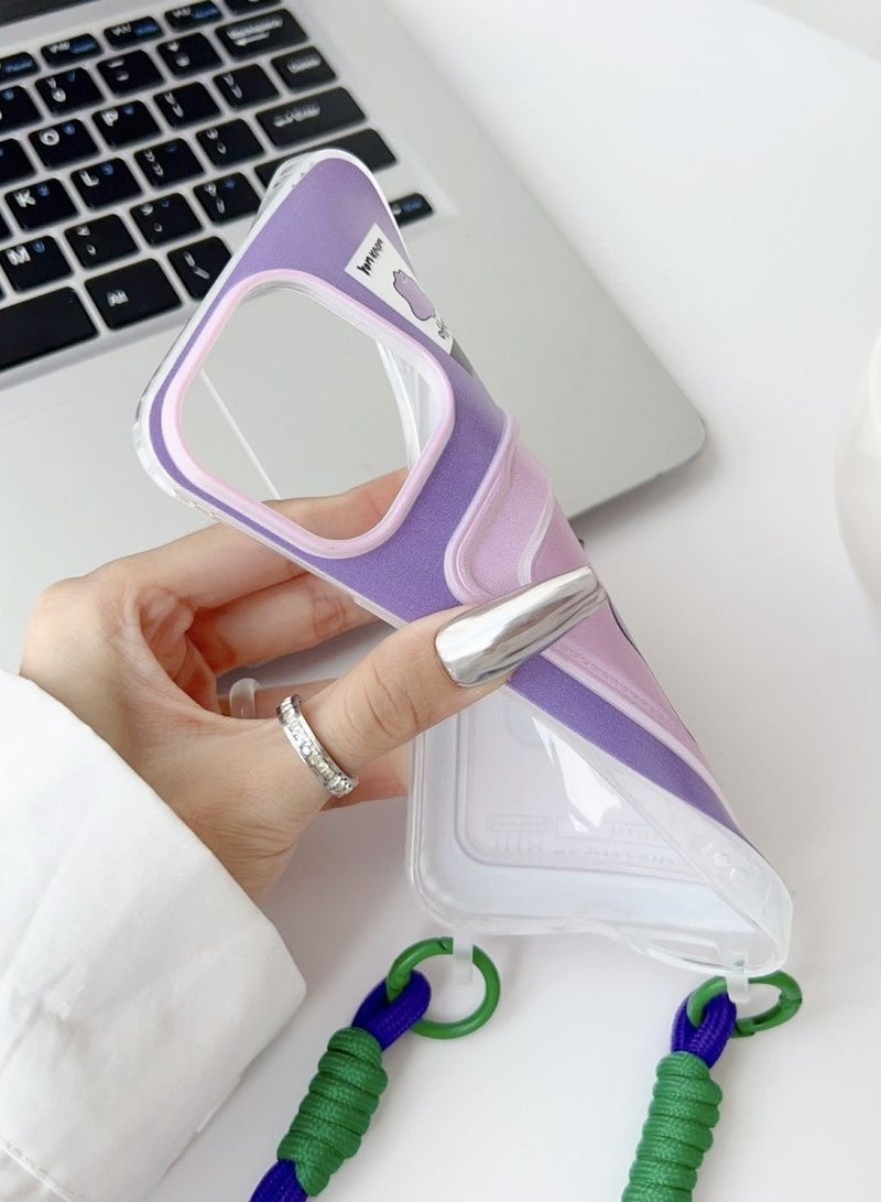 Applicable to iPhone 14 series,Integrated Card Holder Phone Case, Wearing Cute stand and Phone lanyard,Purple - Image 3