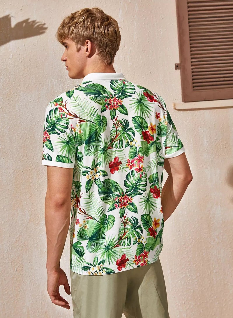 Men Tropical Print Polo Shirt - Image 2