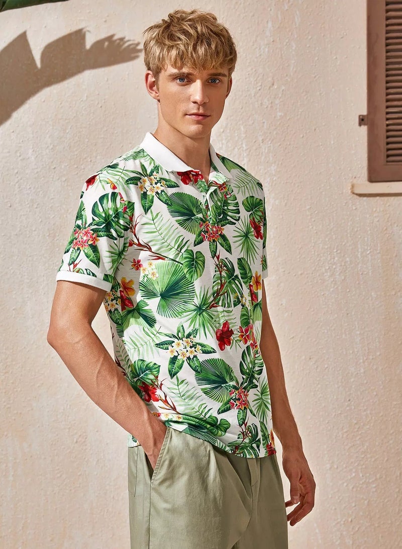 Men Tropical Print Polo Shirt - Image 5
