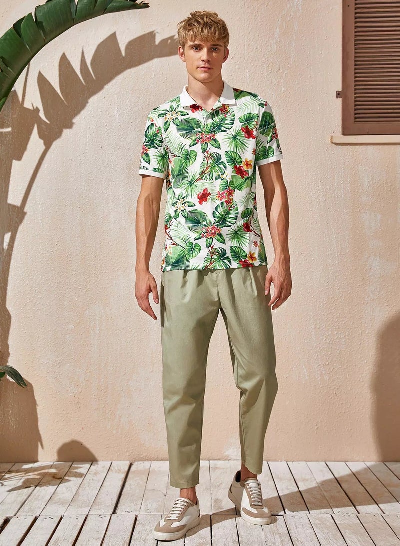 Men Tropical Print Polo Shirt - Image 4