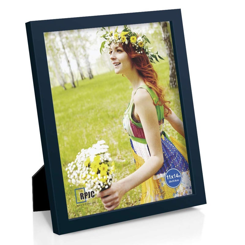 RPJC 11x14 inch Picture Frame Made of Solid Wood and High Definition Glass for Wall Mounting with Stand Jazz Blue
