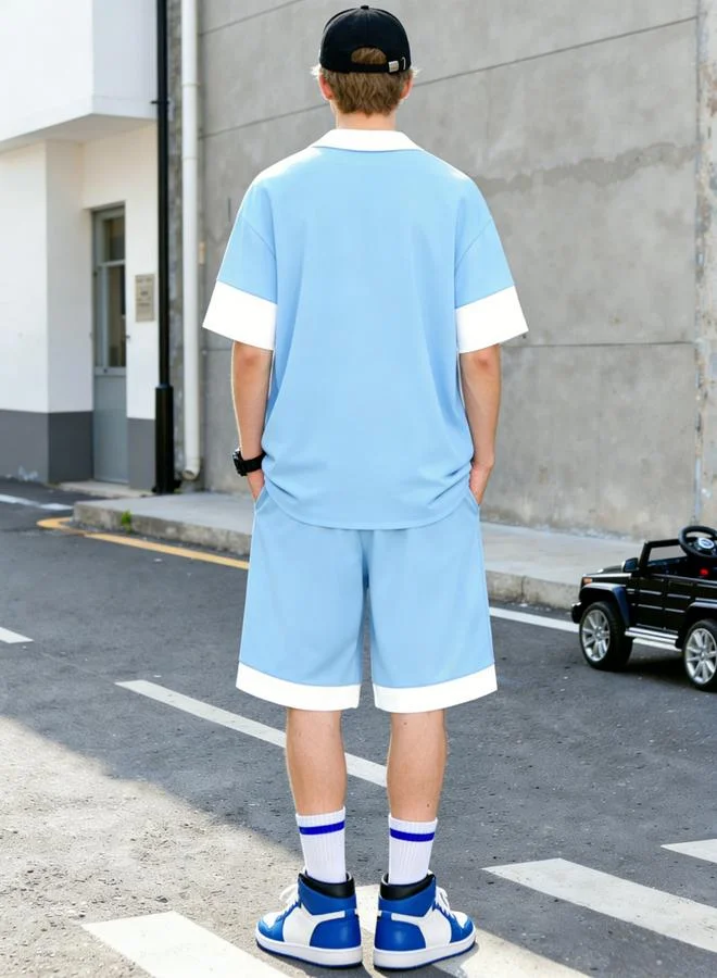 تايك تو مجموعة من قميص بولو بأكمام قصيرة بطبعة كتابة وشورت