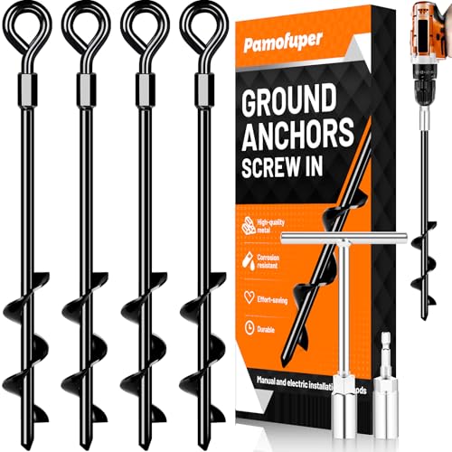 Pamofuper Ground Anchors Screw in, Heavy Duty Tent Stakes Trampoline Anchors 4Pack, Ground Anchors for Camping Tent, Canopies, Carports, Canopy, Sheds, Swing Sets,14in Ground Anchors for High Winds - Image 1