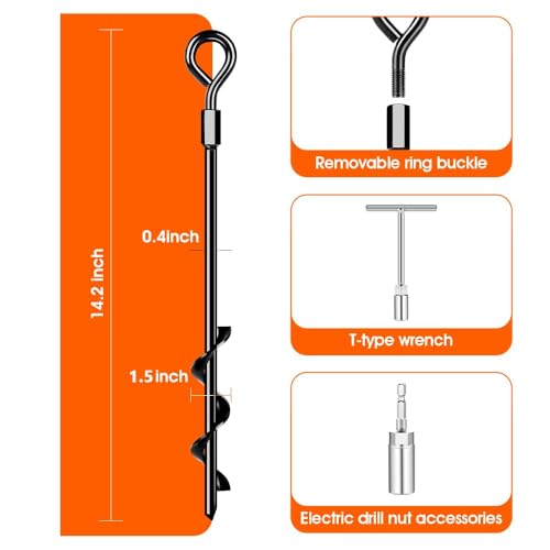 Pamofuper Ground Anchors Screw in, Heavy Duty Tent Stakes Trampoline Anchors 4Pack, Ground Anchors for Camping Tent, Canopies, Carports, Canopy, Sheds, Swing Sets,14in Ground Anchors for High Winds - Image 3
