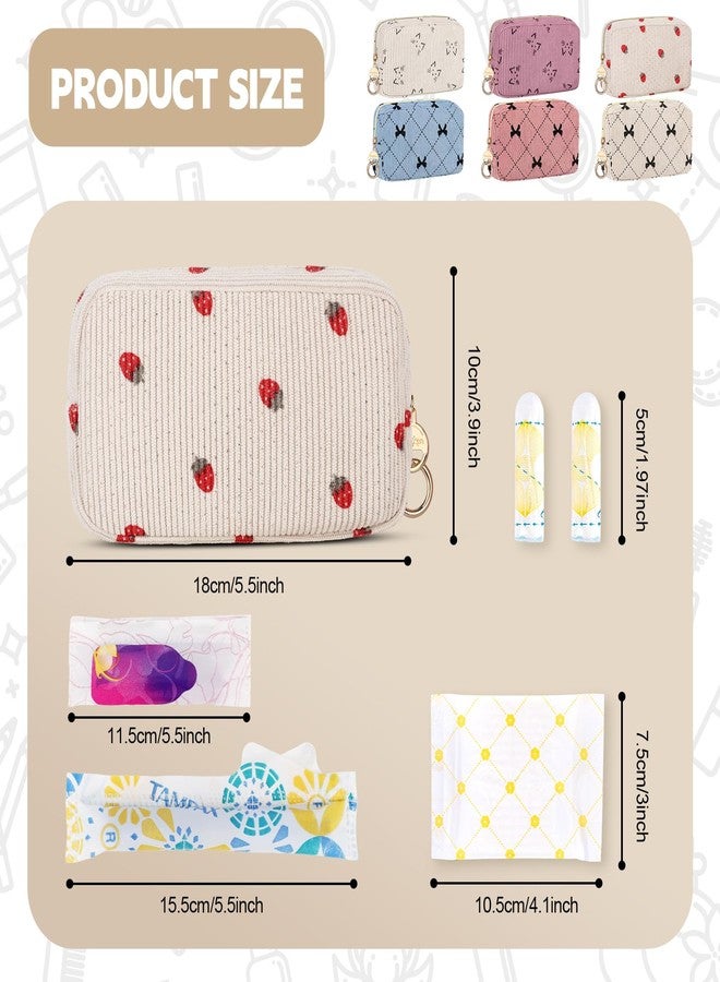 Playexen Corduroy Tampon Holder for Purse, Cute Period Bag with Ring Buckle, Portable Tampon Bag Organizer Case for Feminine Products (Bow-Beige - Image 2