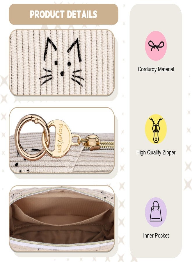 Playexen Corduroy Tampon Holder for Purse, Cute Period Bag with Ring Buckle, Portable Tampon Bag Organizer Case for Feminine Products (Bow-Beige - Image 3