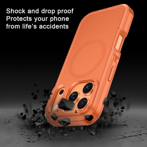 I-HONVA for iPhone 17 Pro Max Case [Compatible with MagSafe] Shockproof 3-Layer Full Body Protection [Without Screen Protector] Rugged Heavy Duty Cover Case for Apple iPhone 17 Pro Max,Orange - Image 4