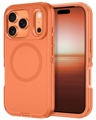 I-HONVA for iPhone 17 Pro Max Case [Compatible with MagSafe] Shockproof 3-Layer Full Body Protection [Without Screen Protector] Rugged Heavy Duty Cover Case for Apple iPhone 17 Pro Max,Orange - Image 1