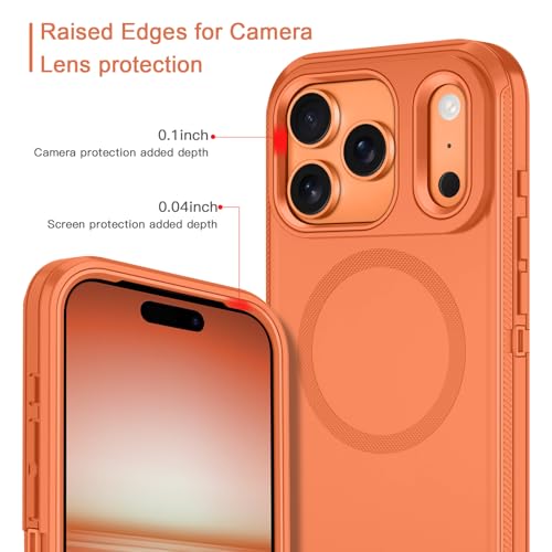 I-HONVA for iPhone 17 Pro Max Case [Compatible with MagSafe] Shockproof 3-Layer Full Body Protection [Without Screen Protector] Rugged Heavy Duty Cover Case for Apple iPhone 17 Pro Max,Orange - Image 3