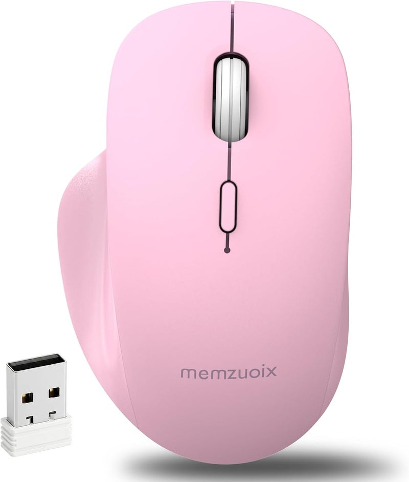 ماوس لاسلكي مزدوج الوضع من memzuoix، USB 2.4GHz + بلوتوث، نقرات صامتة، قابل للشحن عبر USB-C، 3 مستويات DPI قابلة للتعديل (800/1200/1600)، تصميم مريح لليد اليمنى لأجهزة الكمبيوتر المحمولة والمكتبية وماك والمكتب والمنزل - وردي - Image 1
