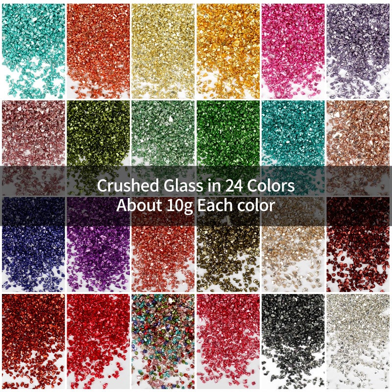 fuceury 24 Colors Crushed Glass for Crafts, Crushed Glass Glitter for Resin Art Broken Glass Pieces for Crafts Resin Accessories - Image 4
