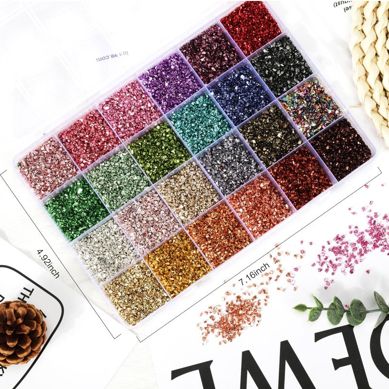 fuceury 24 Colors Crushed Glass for Crafts, Crushed Glass Glitter for Resin Art Broken Glass Pieces for Crafts Resin Accessories - Image 2