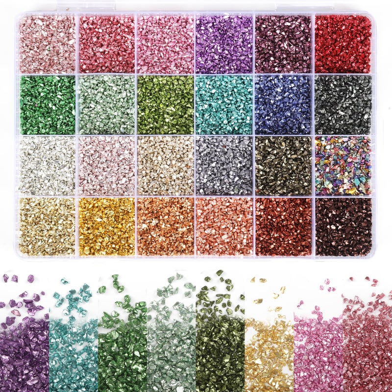 fuceury 24 Colors Crushed Glass for Crafts, Crushed Glass Glitter for Resin Art Broken Glass Pieces for Crafts Resin Accessories - Image 1
