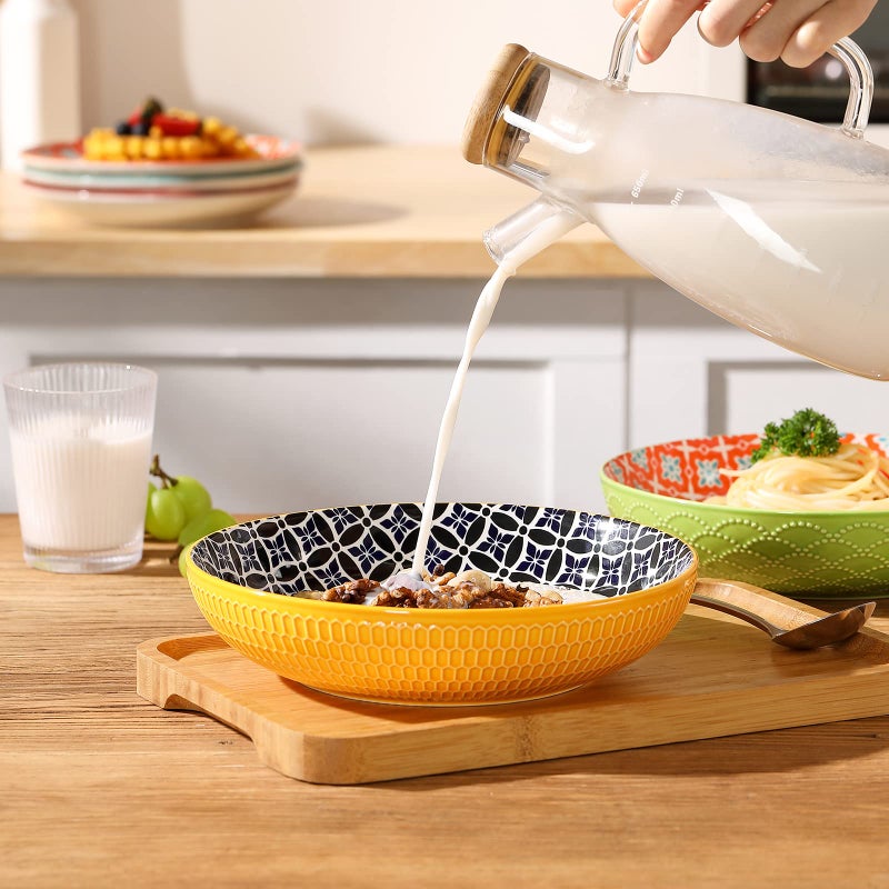 Metahom Ceramic Pasta Bowls  40 Oz Large Salad Bowls  8.75'' Wide and Shallow Bowls for Kitchen  Serving Bowls and Plates Set  Dishwasher & Microwave Safe  Set of 4 - Image 5