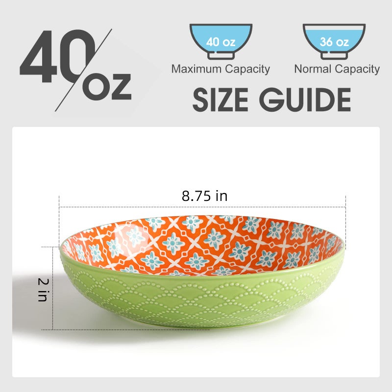 Metahom Ceramic Pasta Bowls  40 Oz Large Salad Bowls  8.75'' Wide and Shallow Bowls for Kitchen  Serving Bowls and Plates Set  Dishwasher & Microwave Safe  Set of 4 - Image 4