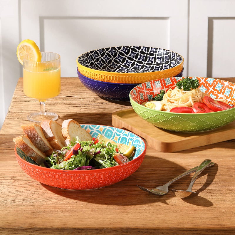 Metahom Ceramic Pasta Bowls  40 Oz Large Salad Bowls  8.75'' Wide and Shallow Bowls for Kitchen  Serving Bowls and Plates Set  Dishwasher & Microwave Safe  Set of 4 - Image 2