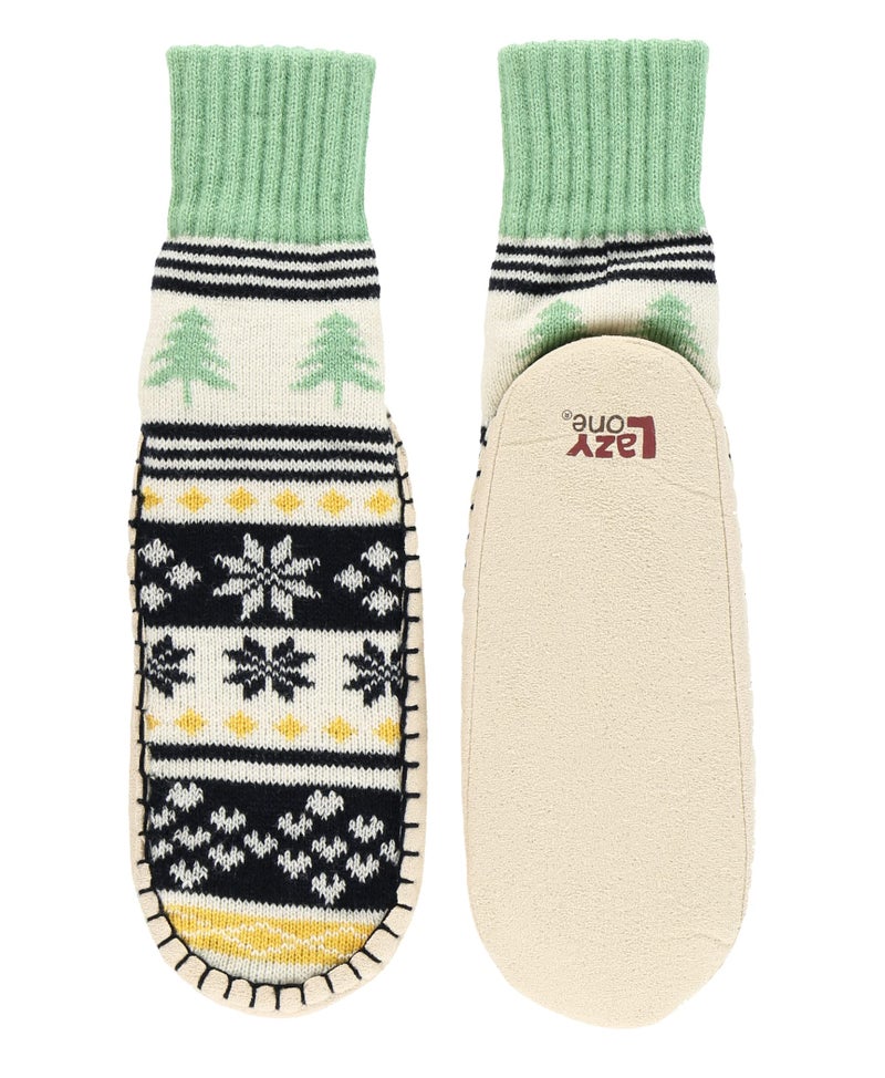 Lazy One Knitted Slippers Cozy Slipper Socks for Women and Men Tree Fair Isle XXL