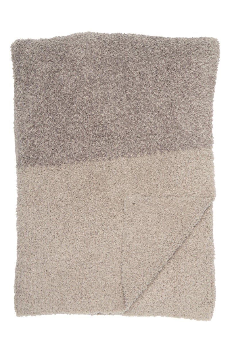 Barefoot Dreams Luxe Heathered Stripe Throw Blanket  60 x 45 Linen  Warm Gray