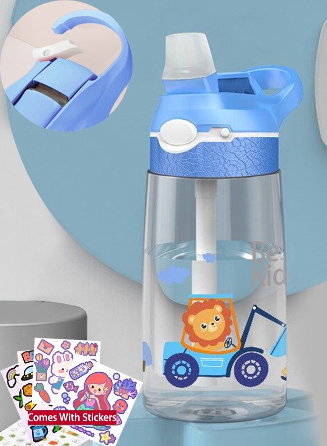 VUCATIN Kids Water Bottle Cute Toddler Cup with Straw Spill Leakproof Durable Plastic Drinking Bottle Kindergarten Primary School Students Summer Portable Straw Cup 480ML with 4 Cute Stickers - Image 1