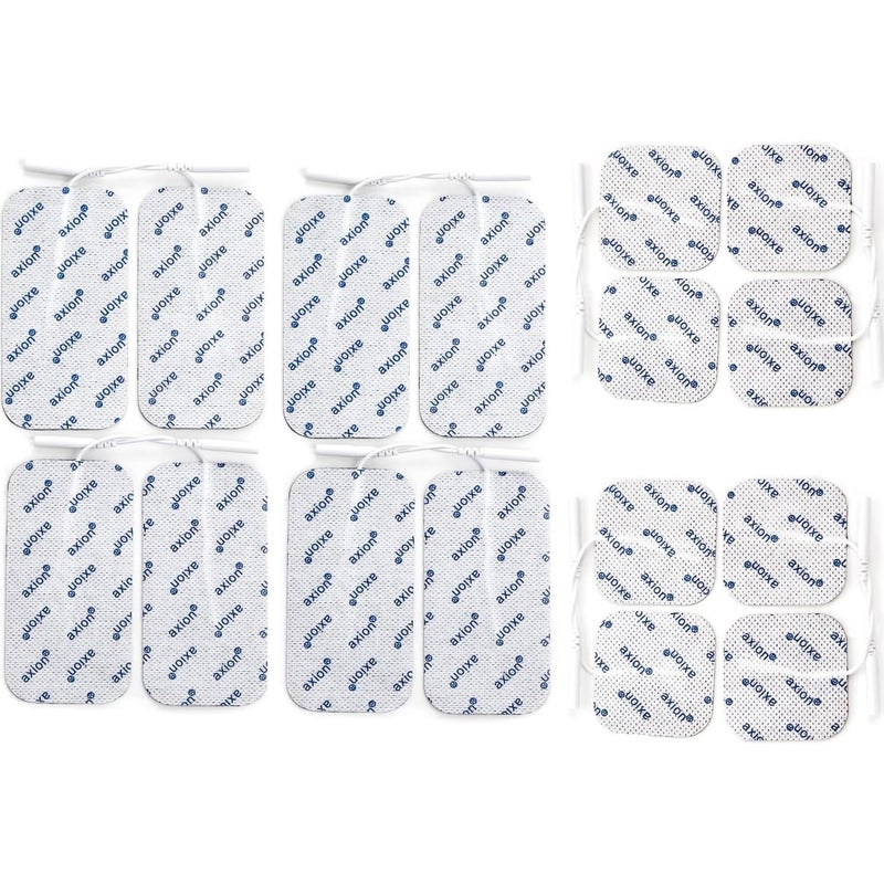 16 axion TENS Unit Electrode Pads Mix Set 8 Square 2x2 and 8 Rectangular 4x2 Replacement Pads with 2mm Pin Connector Lead Wire for TENS Machines and Muscle Stimulators Reusable SelfAdhesive